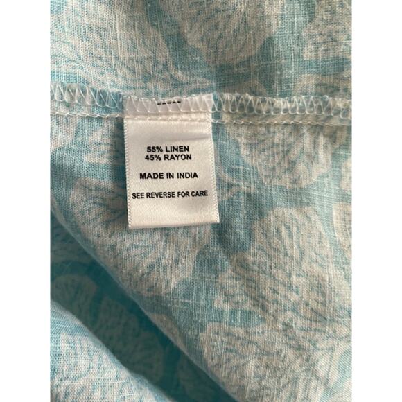 Coral Bay Size Small Linen Sleeveless Button Front Shirt Turquoise & White - Picture 6 of 6